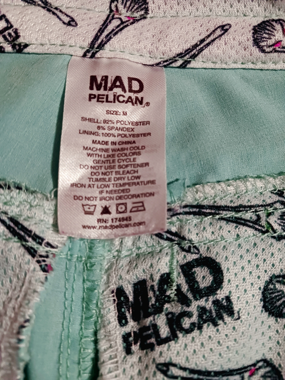 Mad Pelican Mint Green Printed Shorts Size M